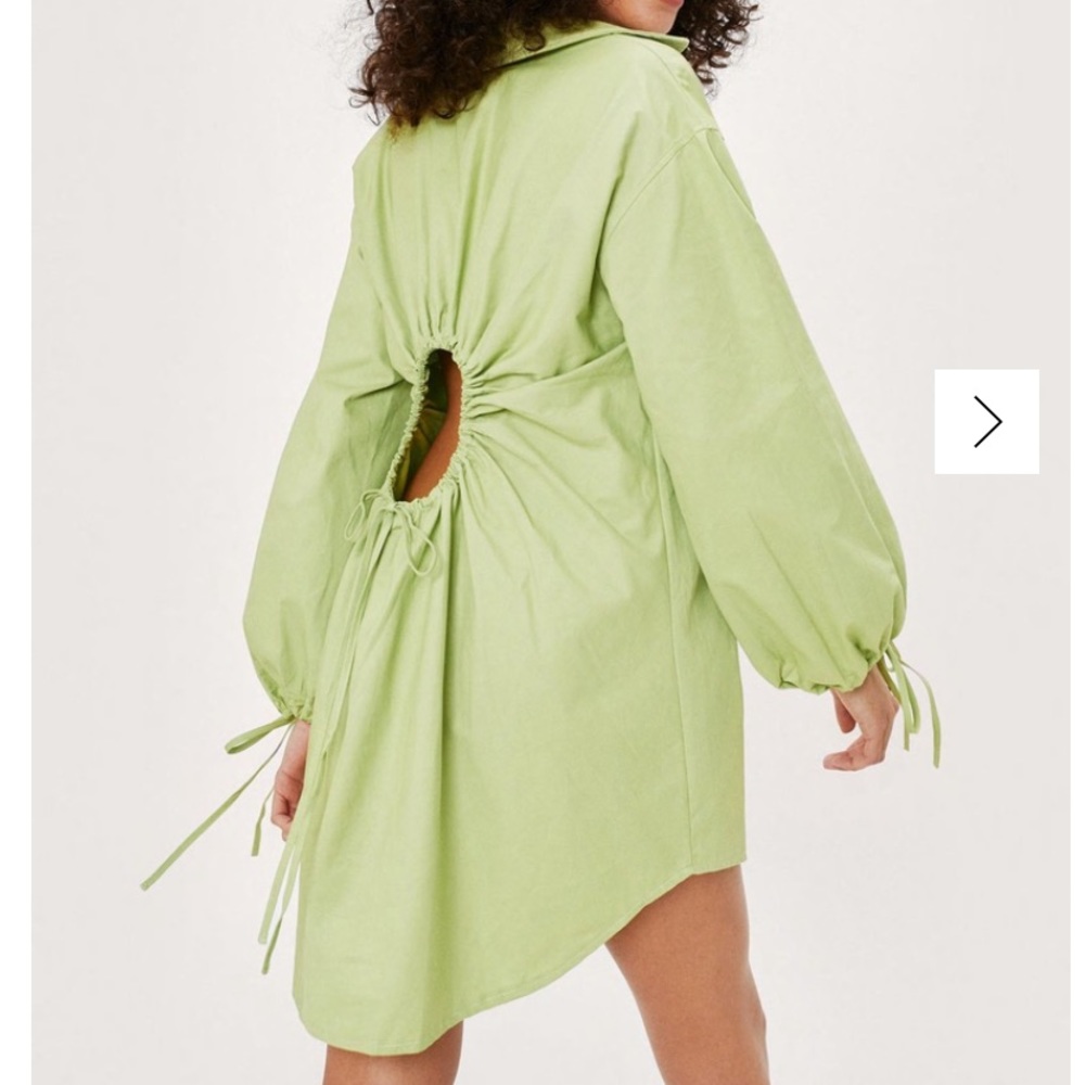 NWT Nasty Gal Poplin Keyhole Back Mini Shirt Dress Green Lime Sz 8